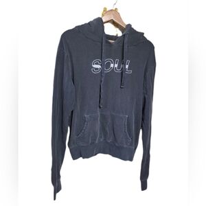 Soulcycle Washed Slate Blue V-Neck Hoodie Sweater - Women EUC